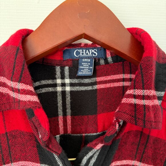 Chaps Viscose Red Plaid Long-Sleeve Button Down Flannel Shirt Small - Picture 2 of 4